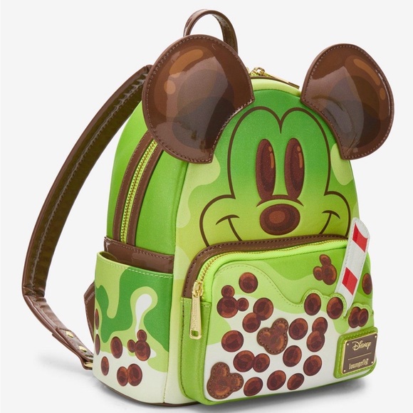 New Loungefly Disney Mickey Mouse Green Tea Boba Mini Backpack.